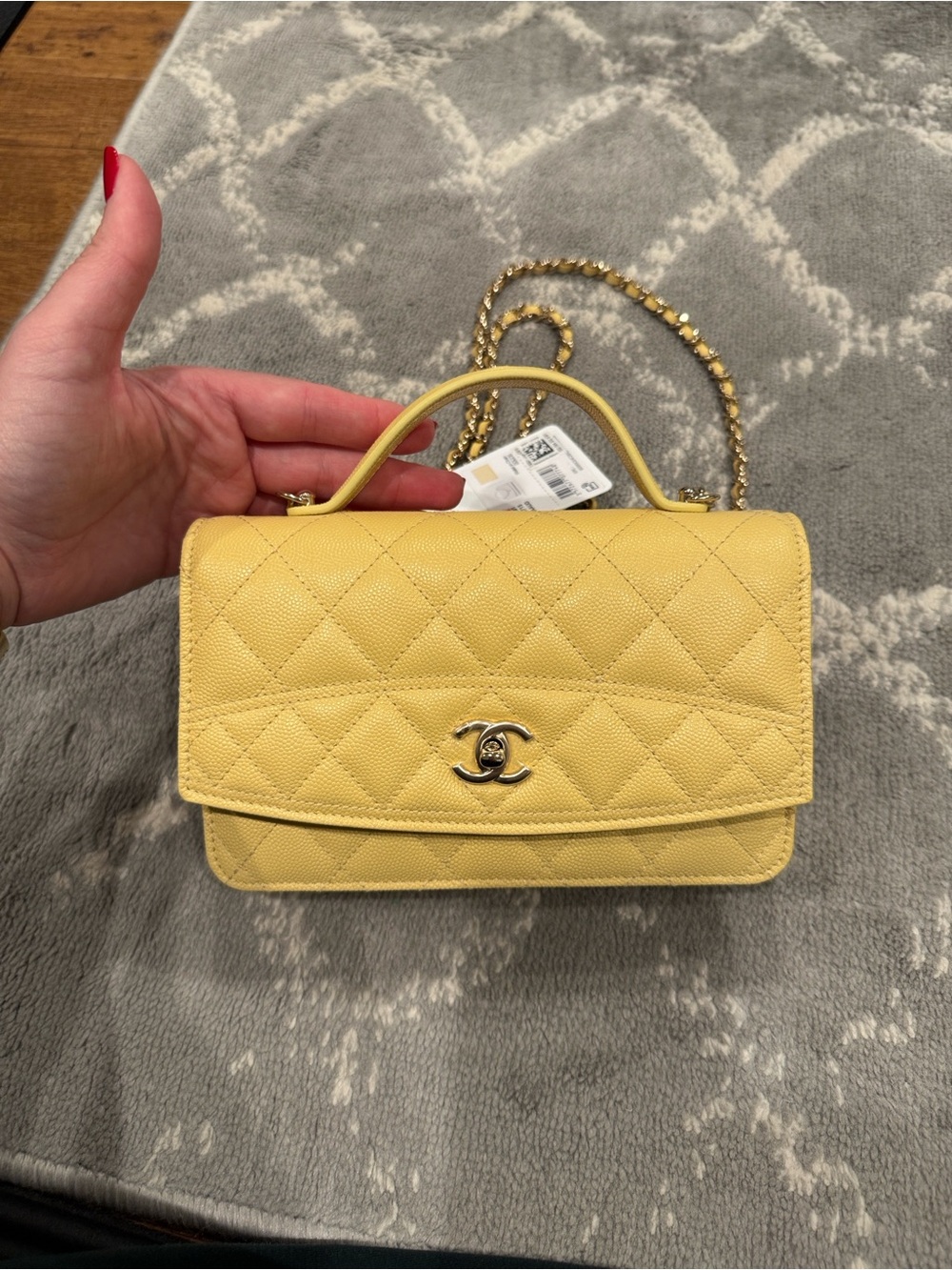 Authentic Chanel Yellow Quilted Top Handle Mini Bag